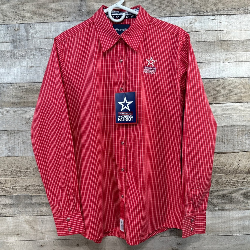 Wrangler NWT National Patriot USA Womens Red White Plaid Western Rodeo Shirt M